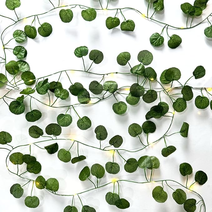 6 Pcs Artificial Hanging Plants Begonia Leaf Vines With 60 Warm Lights, Begonia Vine Leaves, Fake Plant Vine Hanging Garland for Wall, Party Wedding, Home, Kitchen, Indoor and Outdoor Decoration