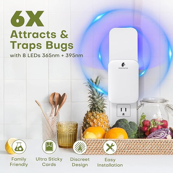 Flying Insect Trap Indoor - Plug-in Fly Catcher and Killers Includes Refills for House Flies, Fruit Flies, Gnats,Cover up to 800 ft², Off-White, 1 Trap + 4 Refills