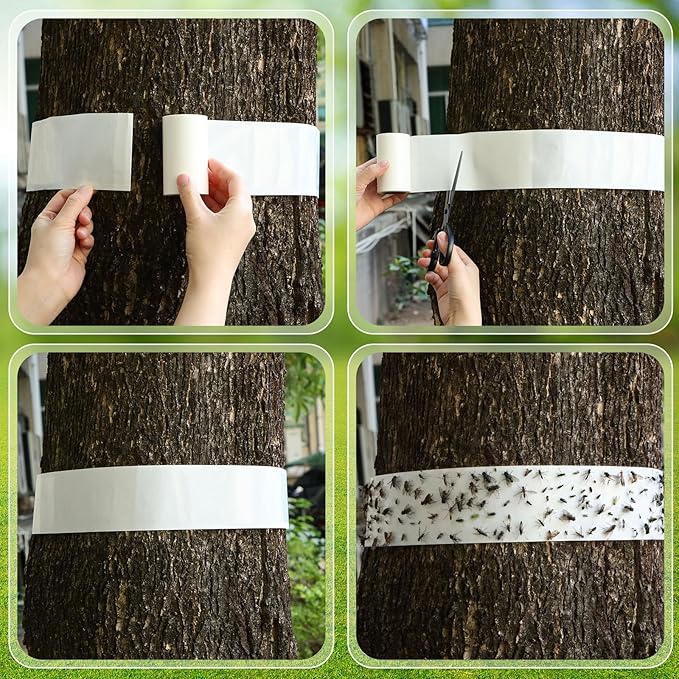 12 Rolls Spotted Lanternfly Traps Ant Insect Barrier, 30 ft Each, Outdoor Fly Tree Trap Sticky Strips Tree Trunk Wraps to Protect Trees, Fruit & Plants, Pest Control Lawn & Garden