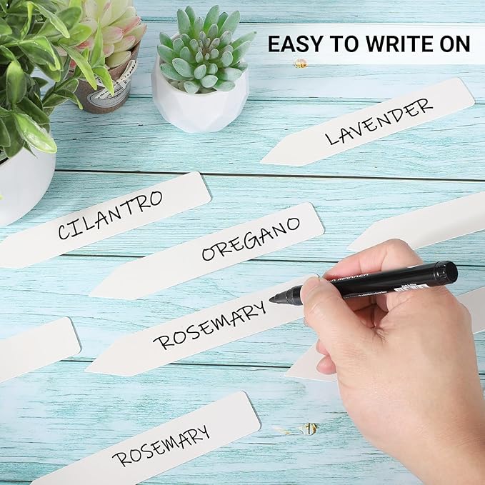 Greaner Garden Markers 100PCS, 6 Inch Plant Markers for Outdoor Plants Waterproof, Plastic Plant Labels with Garden Marker Pen-White, Plant Signs for Indoor Outdoor, Garden, Greenhouse, House(White)