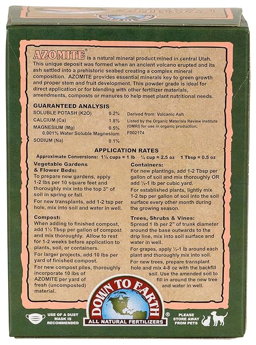 Down To Earth All Natural Fertilizers Organic Azomite Powder Trace Minerals - Essential Minerals for Improving Plant Growth 0-0-0.2, 1 lb
