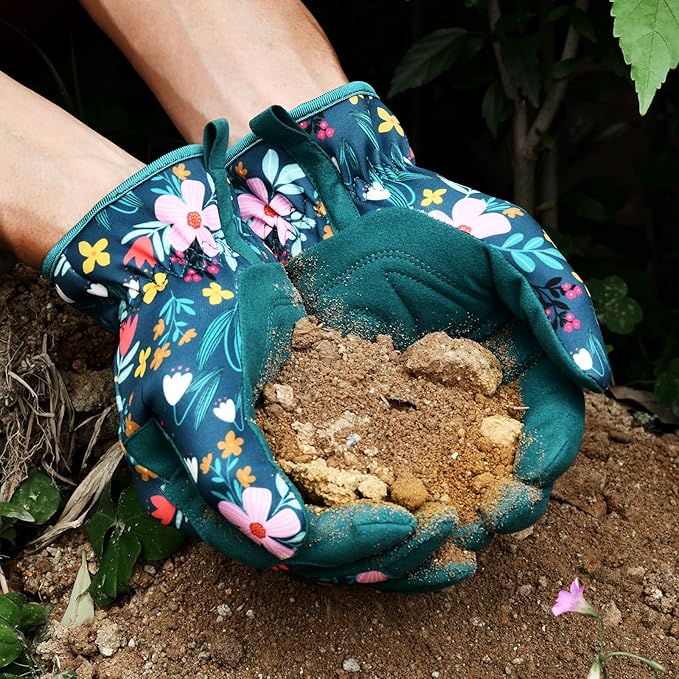 Trifabricy Gardening Gloves for Women, Breathable Leather Garden Gloves with Grip, Thorn-Proof Puncture-Resistant Work Gloves