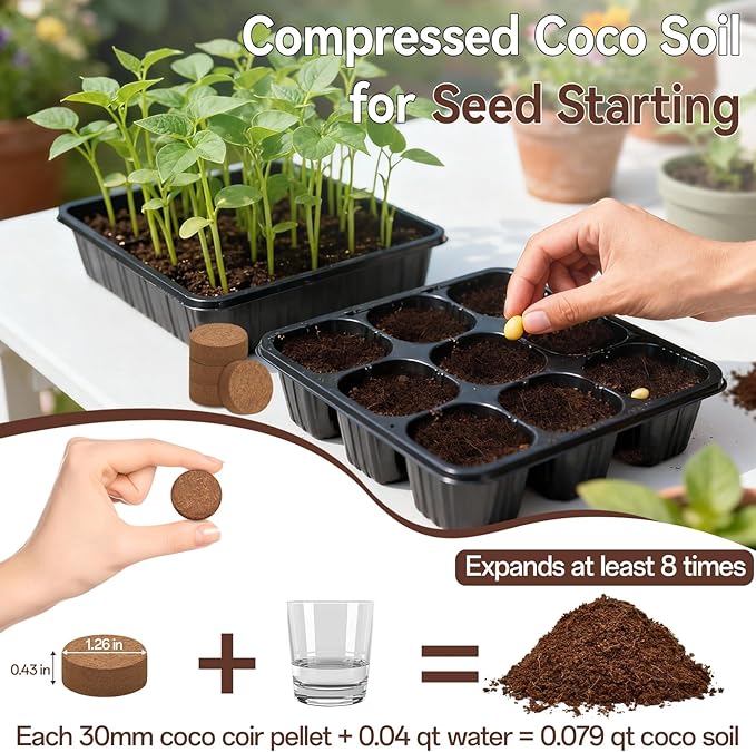Halatool 100 Pcs Coco Coir Pellets, Coconut Soil Pellets for Seed Starting, Potting Soil Mix, Cat Grass Soil, Compressed Dirt Pods for Plants, Vegetables, Fruits, Flowers