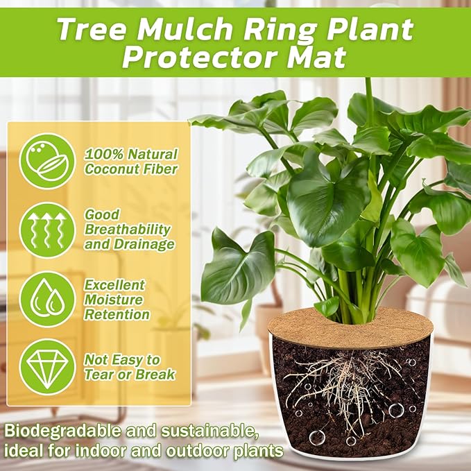 Legigo 6pcs Coconut Fiber Mulch Ring Tree Plant Protector Mat, 18 Inch Natural Coco Coir Tree Mulch Ring Plant Pot Soil Cover, Tree Rings Disc Plant Cover for Indoor Outdoor Plants, Landscaping