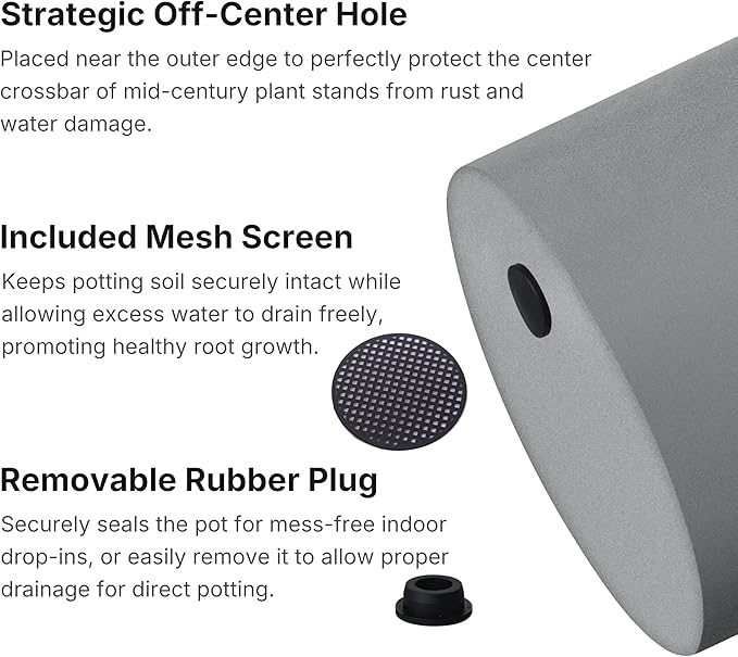FaithLand 10 Inch Fiberstone Planter - Lightweight Modern Cylinder Plant Pot with Drainage Hole & Plug, Authentic Concrete Look, Gray