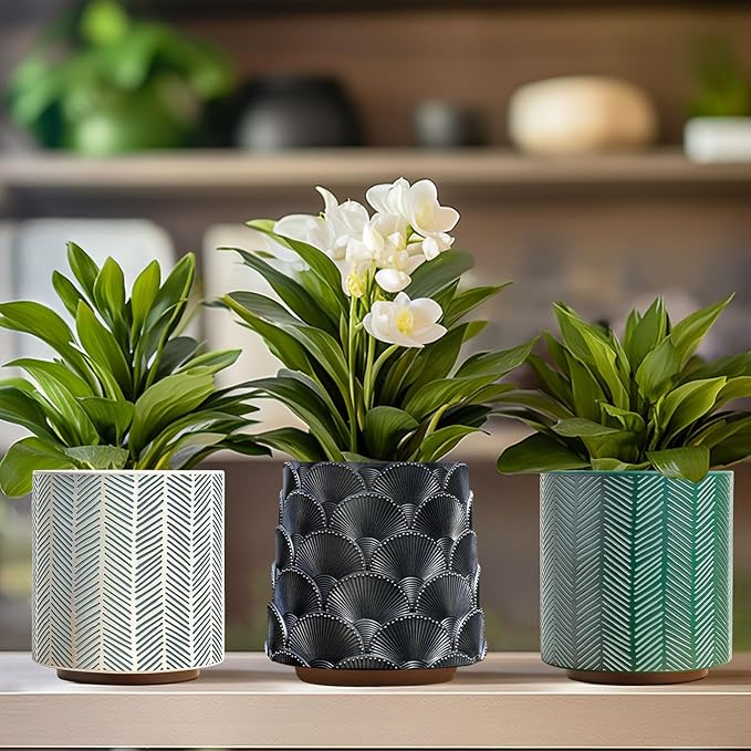 GUGUGO Slash Line Plant Pots, Boho Modern Geometric Planters Pots for Indoor Plants, Cute Unique Flower Pot with Drainage, Eclectic Colorful Small Succulent Planter Funky Gardening Pot Gifts, White
