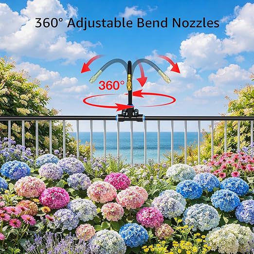 BluePro Drip Irrigation System 100FT 1/4", 2026-Upgrade Garden Sprinkler Kit with 16PCS 360° Adjustable Copper Nozzles, Automatic Misting Watering System for Raised Beds, Greenhouse, Lawn, Patio, Yard