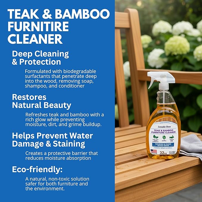 EcoDecors Teak Cleaner Protective Teak Wood Restorer Eco Household Wood Furniture Cleaner Spray bottle For Hardwood & Bamboo Furniture – Certified EPA Safer Choice - 32 oz
