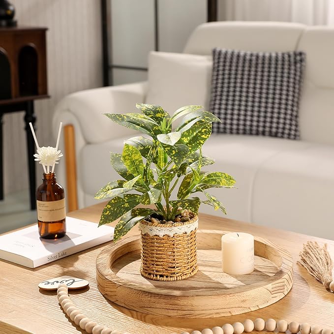 Nubry Fake Plants Artificial Potted Plants with Weaved Pot for Shelf & Table Desk | Perfect for Home Office Bathroom Farmhouse Room Coffee Table Decor 10‘’