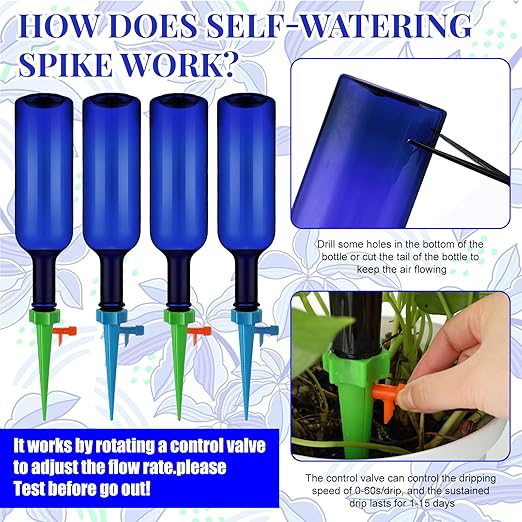SiliFine Plant Watering Devices with Self Watering Spikes and 26 oz Plastic Bottles Plant Waterer Devices with Adjustable Control Valve Switch Indoor Outdoor