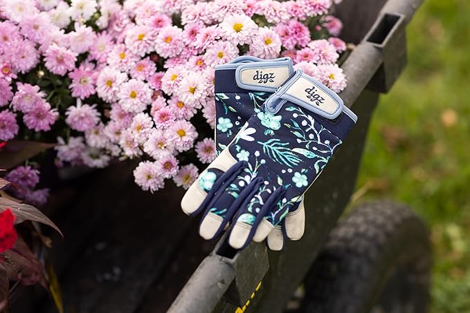 Digz Women's Small Outdoor and Work Gardener Gloves, Spandex, Navy Blue