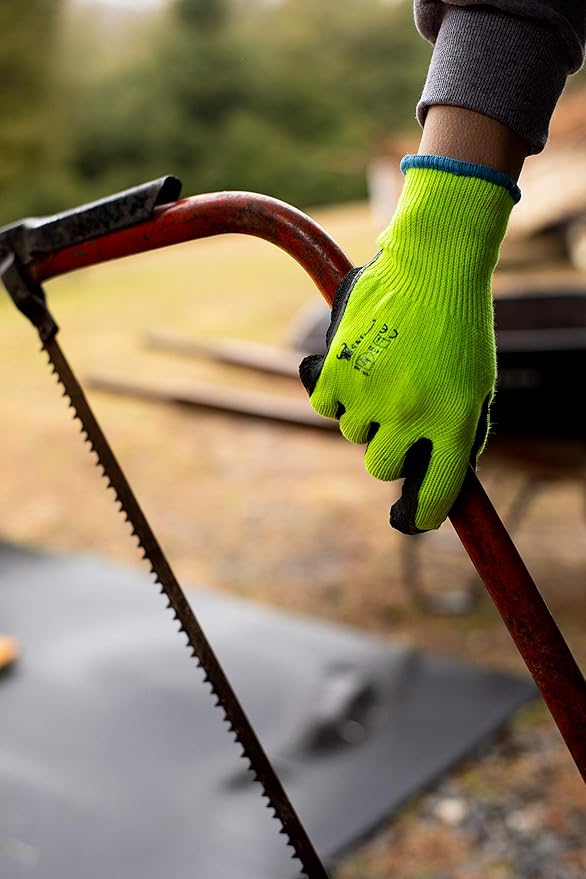 1516 6 Pairs Pack Premium High Visibility Low emissions Green Work and gardening Gloves for Men and Women.MicroFoam Textured Coated Palm and Fingers Gloves for Gardening Work, Size Large (Pack of 3)