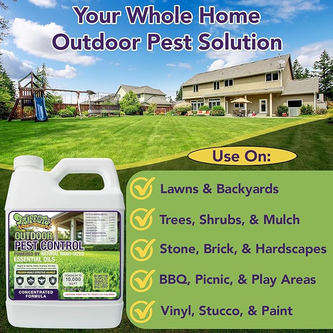 Trifecta Natural Outdoor Pest Control Yard Spray with Essential Oils | Mosquito, Ant, Flea, Tick, Gnat Killer on Contact & Repellent Treatment for Insects Bugs | Safe Around Kids & Pets | 16oz Conc