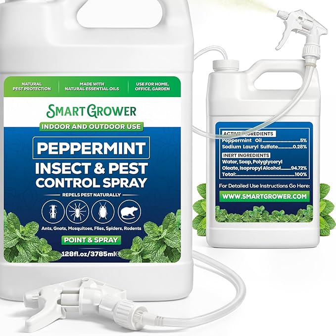 All Natural Peppermint Oil Insect & Pest Control Spray 128oz with Trigger Sprayer, Repels Mice, Spiders, Ants, for Home, Indoor, Outdoor, Garden Maximum Strength– 128 oz Smart Grower