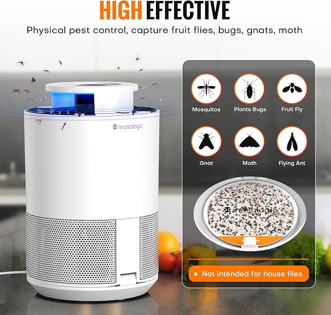 Mosalogic Fruit Fly Trap for Indoors Indoor Gnat Traps for House Use Upgraded Flying Insect Catcher - Trapper & Killer for Fruit Flies, Gnats, Mosquitoes, Plants Moths with 5 PCS Refills White