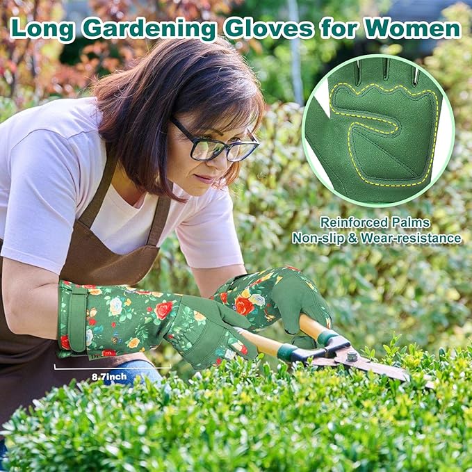 DLY Gardening Gloves, Garden Gloves for Women, long gardening gloves for Garden Work and Yard,Durable and Comfortable(Medium, Green
