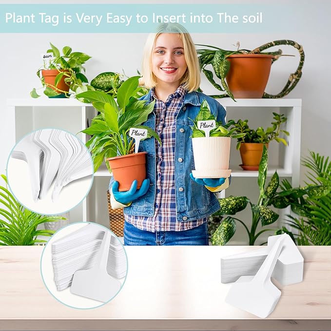 500 Pack Plant Labels T-Shape, 4 Inch Potted Plant Name Tags Plastic, Seedlings Seed Markers Nursery Plant Stake Tag with Marking Pen for Outdoor Indoor Garden Patio Flower Vegetable, White