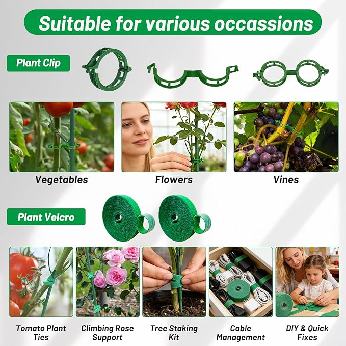 10 Pack Stackable Monstera Plant Support Stakes with 2 Rolls Velcro Ties & 20 Clips, Adjustable Plant Stakes for Indoor Plants, Plant Sticks Support Tall Pothos Climbing