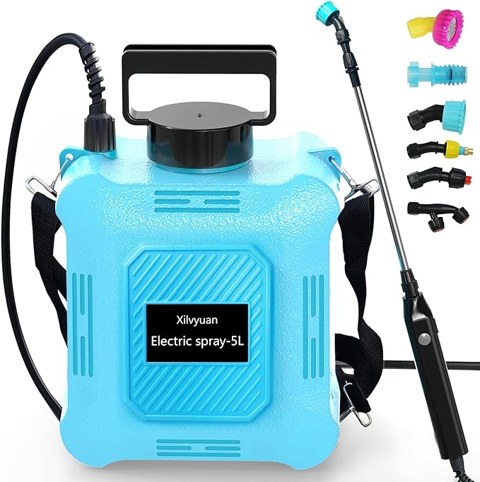 Battery Powered Sprayer 1.35 Gallon, 2026 Electric Garden Sprayer with 2 Adjustable Speeds,6 Mist Nozzles, Rechargeable Handle, Retractable Wand with Adjustable Shoulder Strap for Weed Lawn