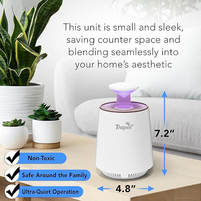 Indoor Fly Trap - Gnat Killer for Fruit Fly, Gnats, Moth, Mosquito & Bug with Refillable Bait Pod & 5 Sticky Pad Refills - Gnat Traps for House Indoor (White)