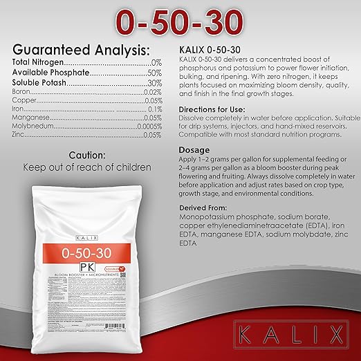 KALIX 0-50-30 Bloom Booster | Premium Water Soluble Fertilizer for Flowers, Fruits & Ornamentals | High Phosphorus & Potassium Formula to Boost Flowering, Root Strength & Crop Quality | 25 lb
