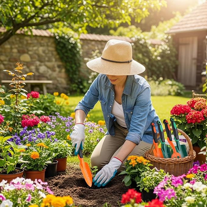 Yaocom 6 Pcs Colorful Garden Tools Set Heavy Duty Gardening Tools Set Include Garden Shovel Transplant Trowel and Hand Rake with Ergonomic Handle Aluminum Alloy Lawn for Planting Gifts Men Women