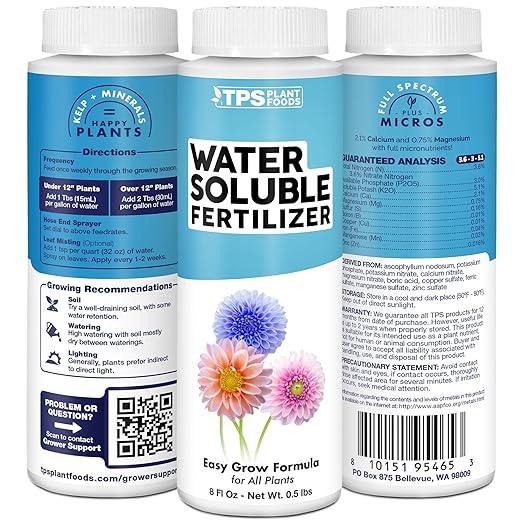 Water Soluble Fertilizer – Liquid Plant Food for Fast Nutrient Uptake, Vigorous Growth & Strong Root Development, 8 oz
