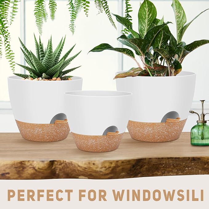 YNNICO 12" 10" 9" Large Self Watering Plant Pots, 3 Pack Flower Pots Planters with Multi Mesh Drainage Holes for Indoor Outdoor Garden Plants and Flowers
