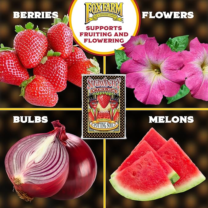 FoxFarm Strawberry Fields Fruiting & Flowering Potting Soil, 1.5 Cu.ft (Pack of 2) - Designed to Pump Up Your Blooms, Fruits, and Berries - Made for the Fruiting and Flowering Stages of Plants
