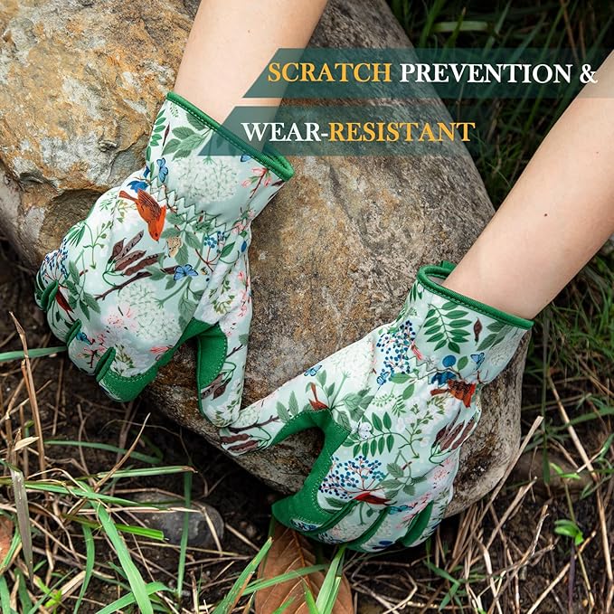 Trifabricy Gardening Gloves for Women, Breathable Leather Garden Gloves with Grip, Thorn-Proof Puncture-Resistant Work Gloves