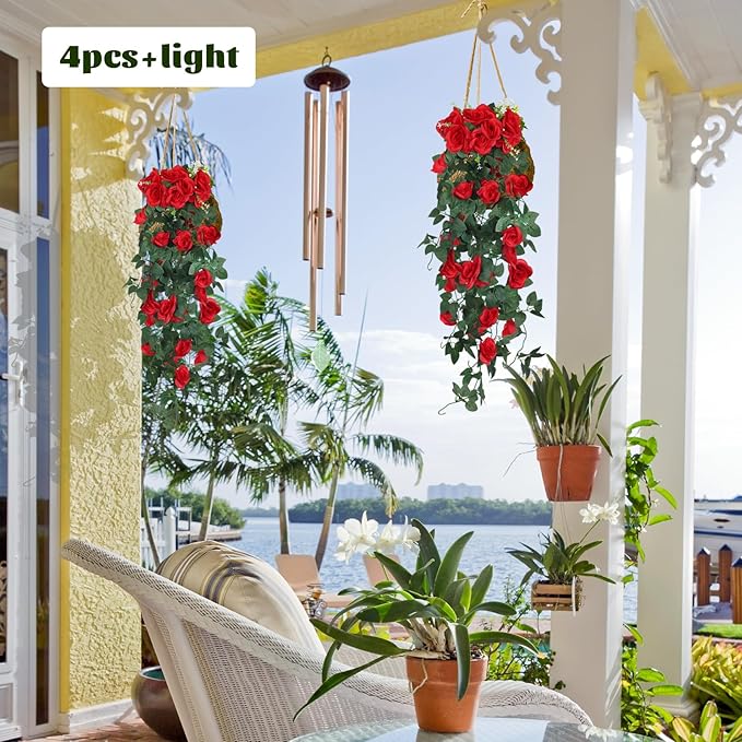 RECUTMS Artificial Hanging Rose Flowers for Outdoors 2PCS 3.3Ft Rose Vine Garlands for Decoration Artificial Hanging Plants for Home Living Room Garden Wedding Indoor Outside Decor