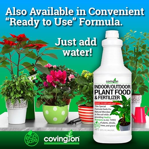 Covington Plant Food & Fertilizer Concentrate for Indoor (32 oz) Outdoor Plants and Soil - Liquid Food for Healthy Soil and All Types of Plants, Just Mix with Water