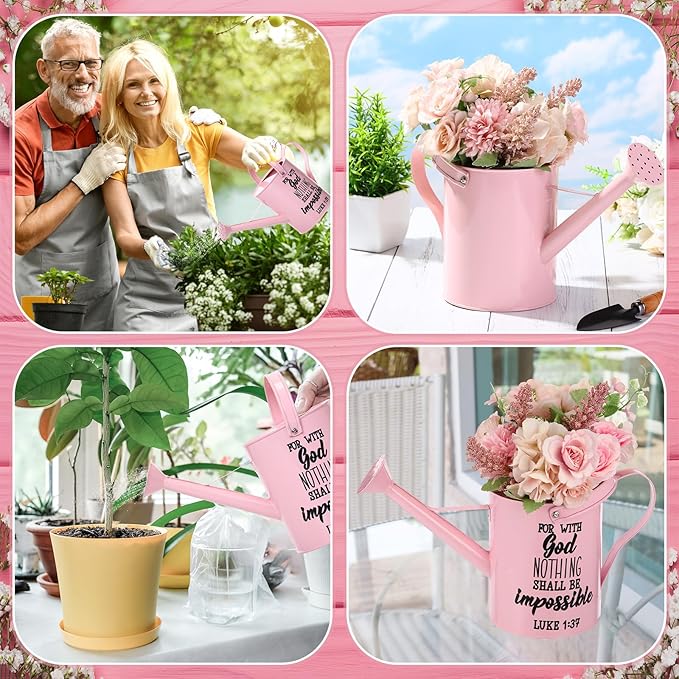 Blueweenly 1. 6l Christian Galvanized Metal Watering Can with Inspirational Bible Verses Small Christian Religious Gardening Can Church Gift for Women for Outdoor House Indoor Plants(Pink,1.6 L)