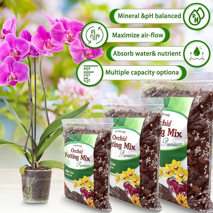 Orchid Potting Mix,Premium Orchid Bark Potting Mixture of Pine Bark,Perlite & Coco Peat Enhanced Drainage and Ventilation,Ideal for Repotting and Growing Indoor Plants Dendrobiums,Phalaenopsis,1QT