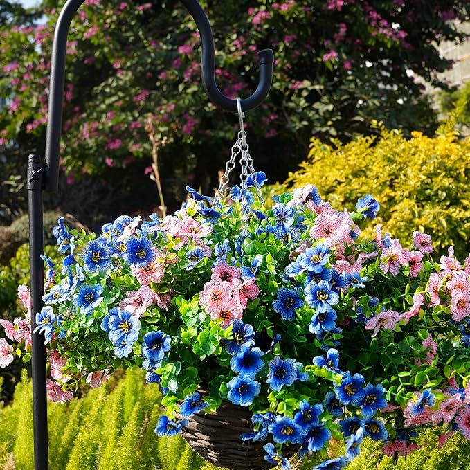 trytuny Artificial Flowers for Outdoor, UV Resistant Fake Silk Flowers, Realistic Faux Plants for Outside Indoor Porch Patio Window Box Planter Home Decor (20, Blue)