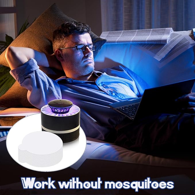 24 Pcs Round Insect Trap Refillable Glue Boards Sticky Fruit Fly Trap Mosquito Fly Killer for Mosquitoes Fruit Flies Gnats Moths Fits Most Models Indoor Outdoor Lamp (4.3 Inch)