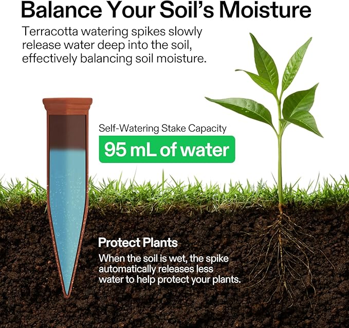 VIVOSUN 12-Pack Self-Watering Spikes, Hexagonal Terracotta Watering Stakes, Auto-Water Device, Planter Insert for Indoor & Outdoor Potted Plants