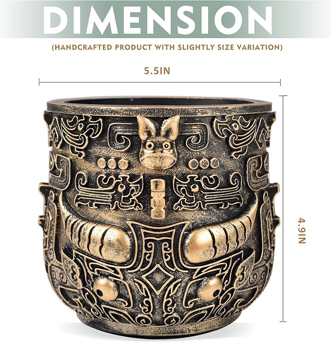 Midogaigai Tribal Vintage Face Planter,Lightweight Unique Plant Pots with Drainage,Eclectic Small Succulent Flower Planters Pots for Outdoor&Indoor Plants,Funny Garden Pot for Room Decor(5.5in)