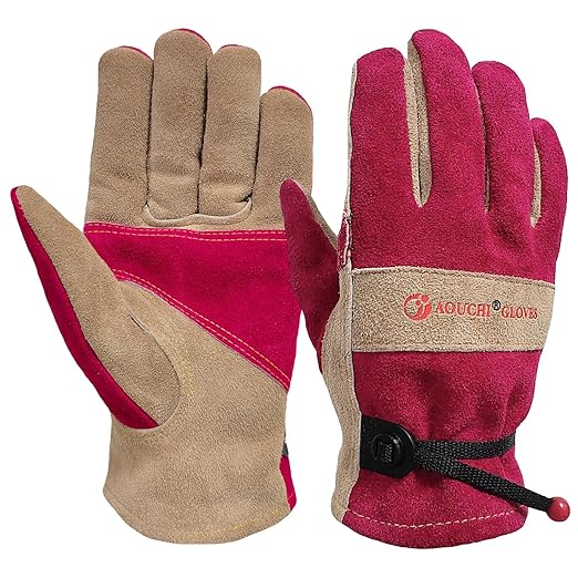 Leather Gardening Gloves for Women - Working Gloves for TIG/MIG Welding, Construction, Farm, Best Garden Gifts & Tools for Gardener (Large)