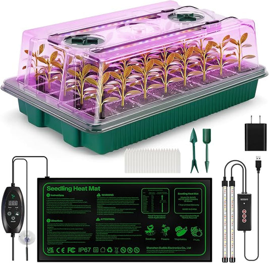 Seed Starter Tray with Grow Light & Heating Mat, Digital Temperature Control, 40-Cell Seed Starter Kit with Humidity Dome, Reusable Seed Starter for Indoor Planting Seeds