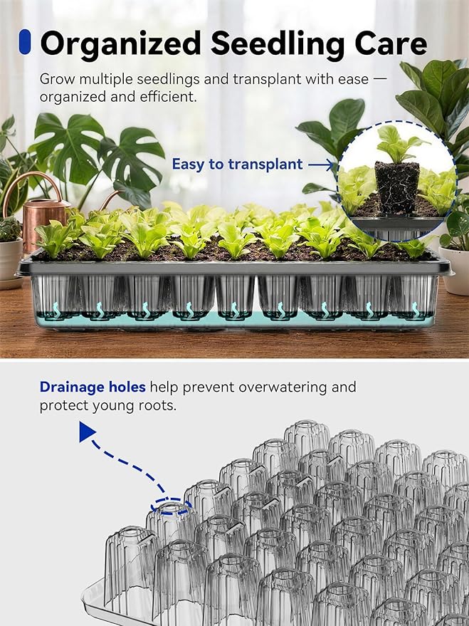 GLOWRIUM Seed Starter Tray with Grow Lights, 3 Pack 162-Cell Seed Starter Kit with 4.3" Humidity Dome, Indoor Seedling Starter Tray with 3/9/12/16h Timer, Adjustable Brightness Seed Starting Trays