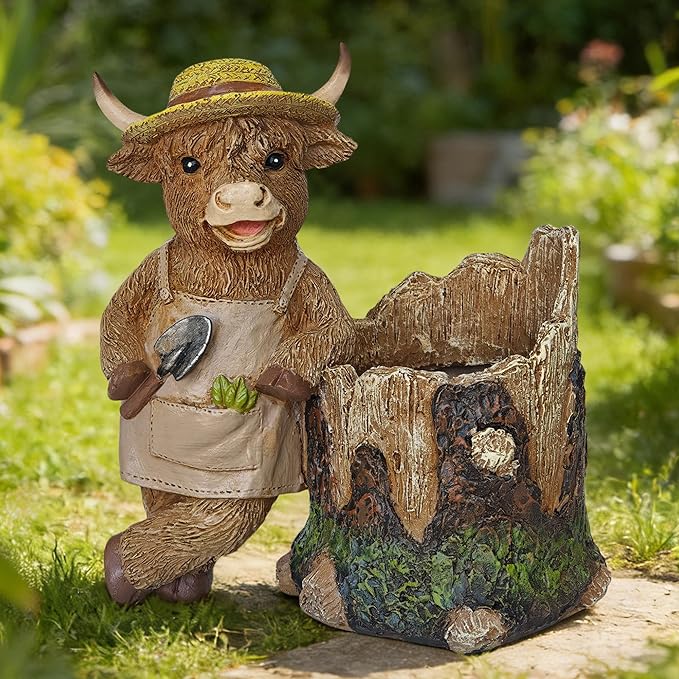 Cute Plant Pots Indoor - Cool Highland Cow Flowers Pots with Drainage,Small Flower Pot for Succulents,Cacti,Small Plants,Mini Planters for Home Desk Patio Decorations,Unique Gift for Plant Lovers