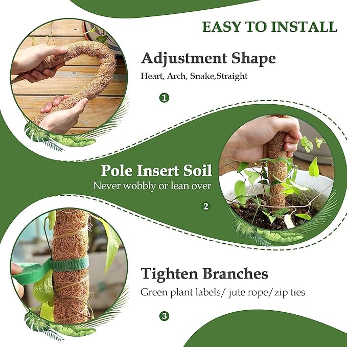 48 Inch Moss Pole, Bendable Moss Pole for Plants Monstera - Moss Poles for Climbing Plants Indoor, Handmade Coco Coir Plant Support Stakesfor Potted Plants, Pothos, Philodendron