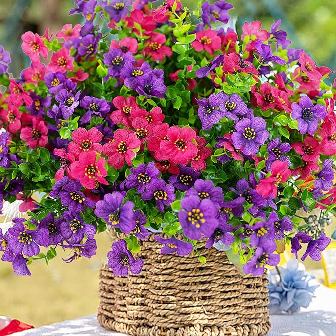 trytuny Artificial Flowers for Outdoor, UV Resistant Fake Silk Flowers, Realistic Faux Plants for Outside Indoor Porch Patio Window Box Planter Home Decor (20, Purple Rosy)