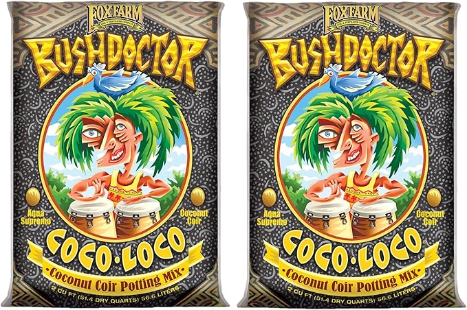 FoxFarm Bush Doctor Coco Loco Potting Mix, 2cu ft (Pack of 2) - Extends Your Watering Schedule, Triple-Washed to Reduce Salt Content - Perfect for Cultivating Vigorous Plants