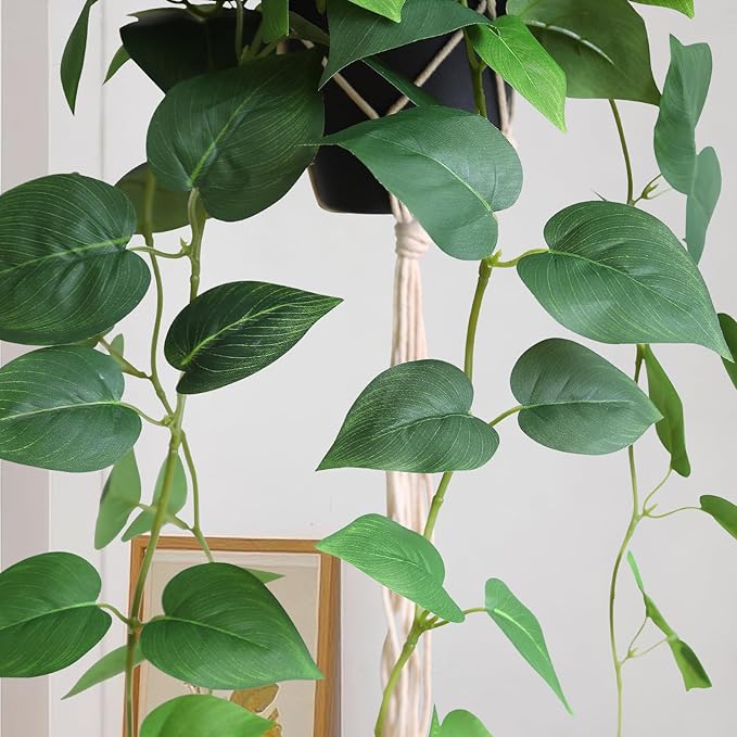 alyptus Fake Hanging Plants Artificial Decor Indoor Outdoor Realistic Silk Devil's Ivy Hanging Potted Plants Faux Greenery Plant Pothos Vines with Pot for Home (Hanging Pothos - Green)