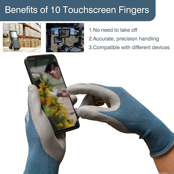 COOLJOB Micro-Foam Nitrile Safety Work Garden Gloves with Touchscreen Fingers, 6 Pairs Lightweight Working Gloves for Men’s Sweaty Hands, Non-slip Coated Grip Fits Most Tasks, Large, Blue & Black