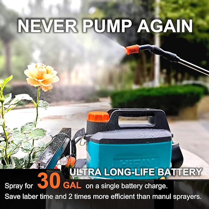 HIFAY ES4-PRO Electric Sprayer 1 Gallon Built-in 4000mAh,Rechargeable Battery Powered Sprayer with Telescopic Wand,Plant Mister,Kitchen Cleaning,Indoor Watering Can for Plants (Blue)