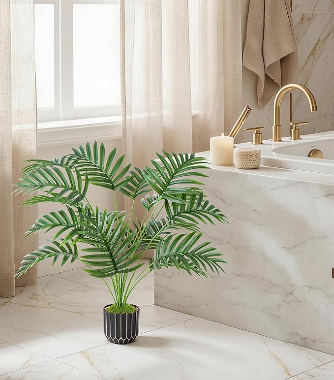 florisso 28" Artificial Areca Palm Plant Tall Fake Faux Plants Indoor Outdoor Tree for Living Room Home House Decoration