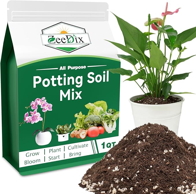 Zeedix Potting Soil Mix for Indoor Houseplant, Include Perlite, Compost, Peat Moss, Coco Coir and Vermiculite, Well Draining Potting Mix, Promote Healthy Root Development and Faster Plant Growth, 1qt